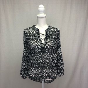 No Boundaries Black and White Aztec Tunic Blouse